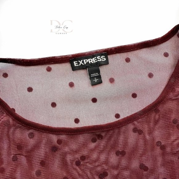 EXPRESS Polka Dot Mesh Top In Burgundy Size S - Picture 9 of 10